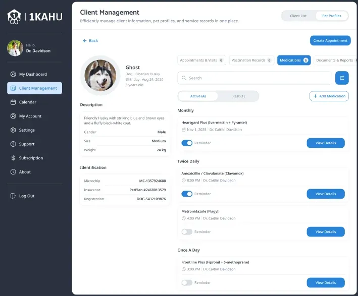 1KAHU pet health dashboard